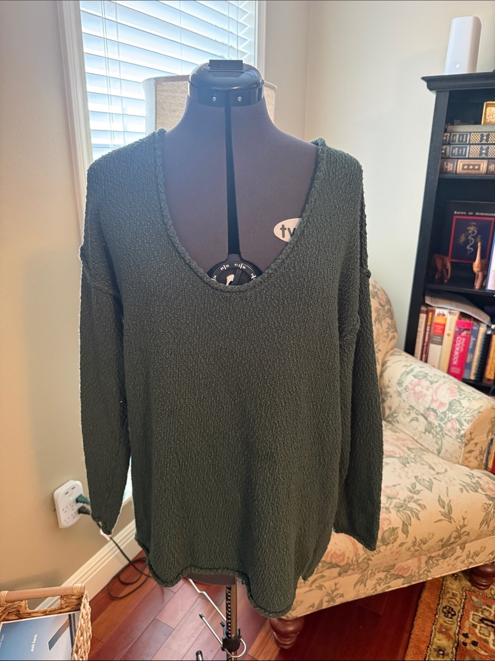 aerie Olive Green V-Neck Knit Sweater